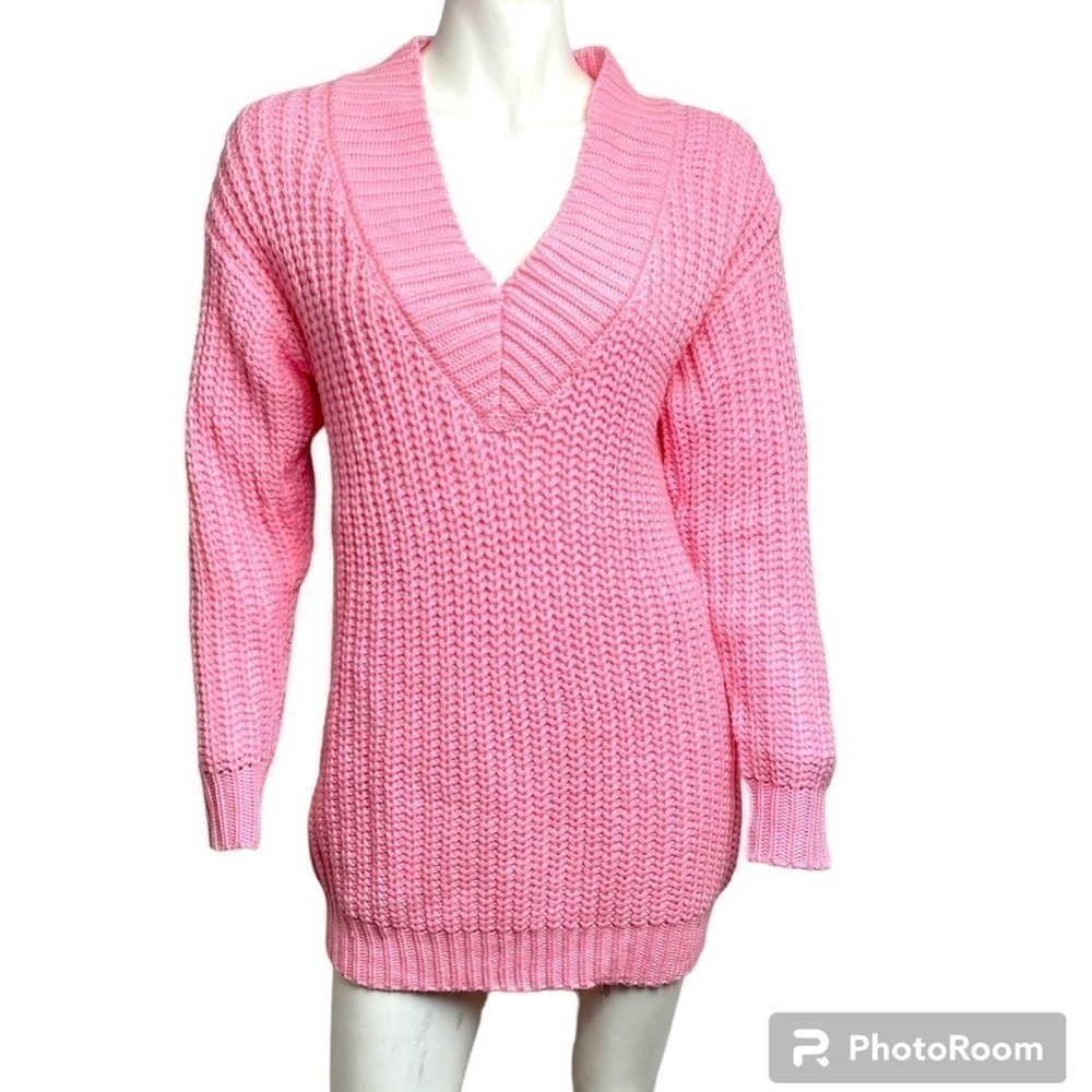 FOREVER 21 Drop Sleeve Sweater Chunky V Neck Mini Dress Tunic Relaxed Fit Small